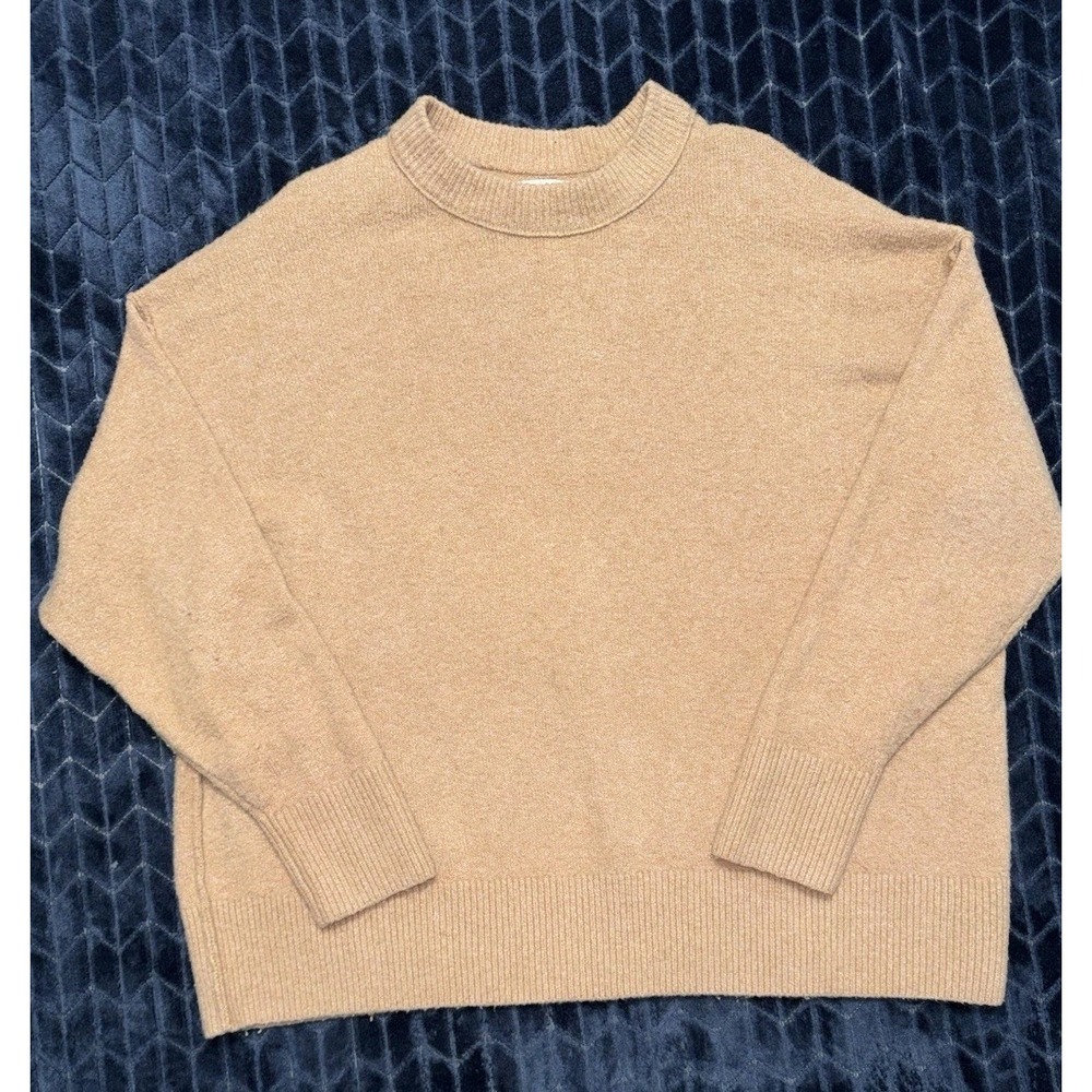 Aerie Women's CozyUp Beige Sweater Oversized Crew Neck Soft Size Large